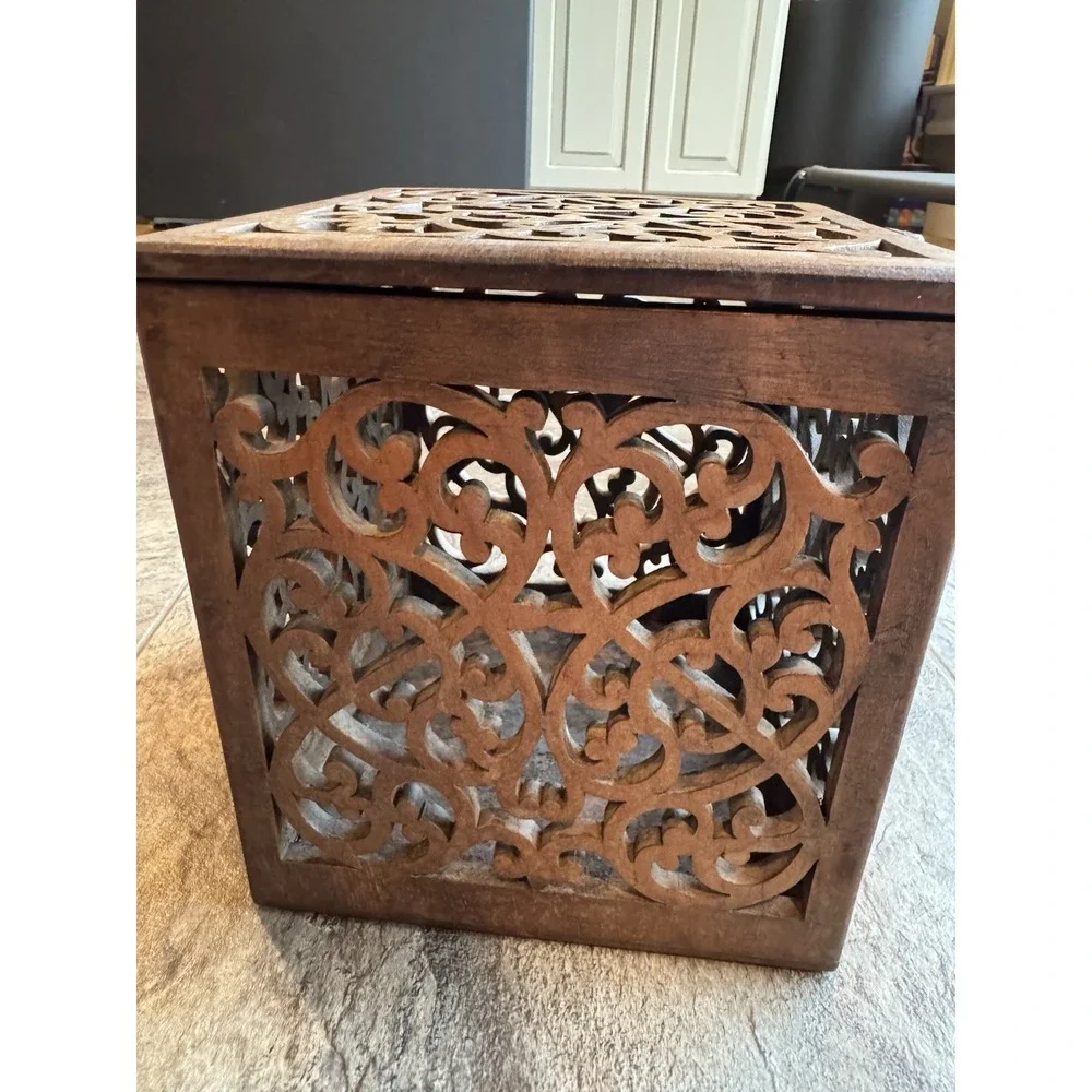 Stunning 1990s Maitland Smith Hand Carved Teak Box Antique Vintage OOAK Art Deco